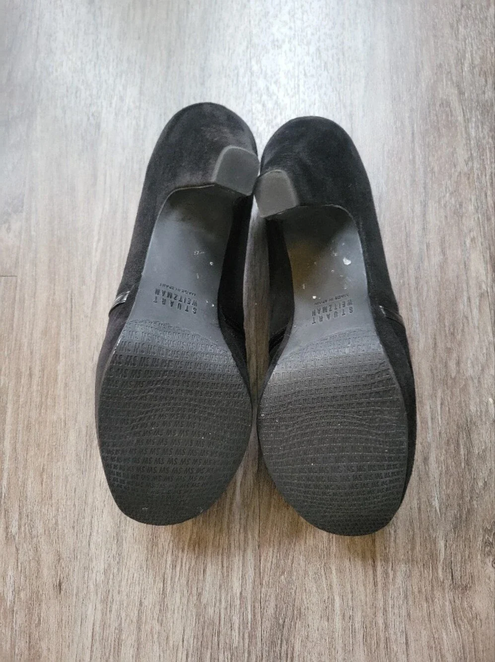 Stuart Weitzman Heeled Loafers Black Suede Leather Classic Quiet Luxury Career 6